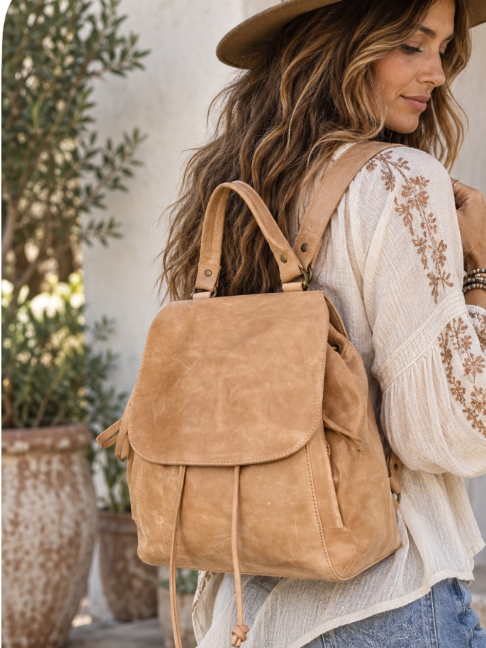 Rachel Roy Patina Leather Drawstring Backpack Tote Purse